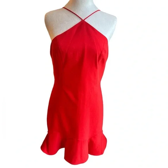 NWT Aidan Matrix Cocktail Halter Dress With Godets Red Mini Sleeveless 6